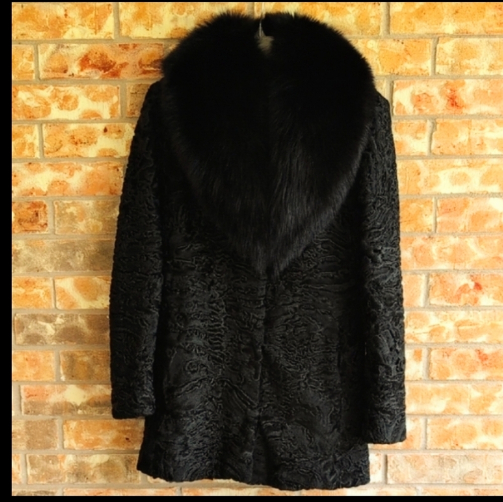 Saks Fifth Avenue Black Fur Collar Coat